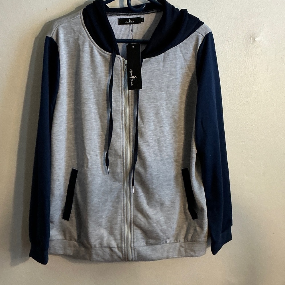 Gray and Navy Women's Hoodie